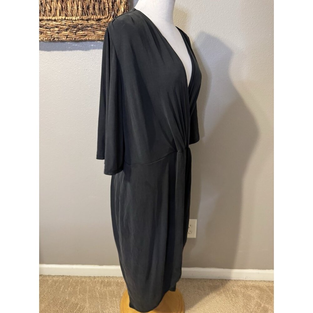 Lulus Midi Dress 1X Black Short Flutter Sleeve Stretch Silky Soft Washable NEW - Picture 6 of 9